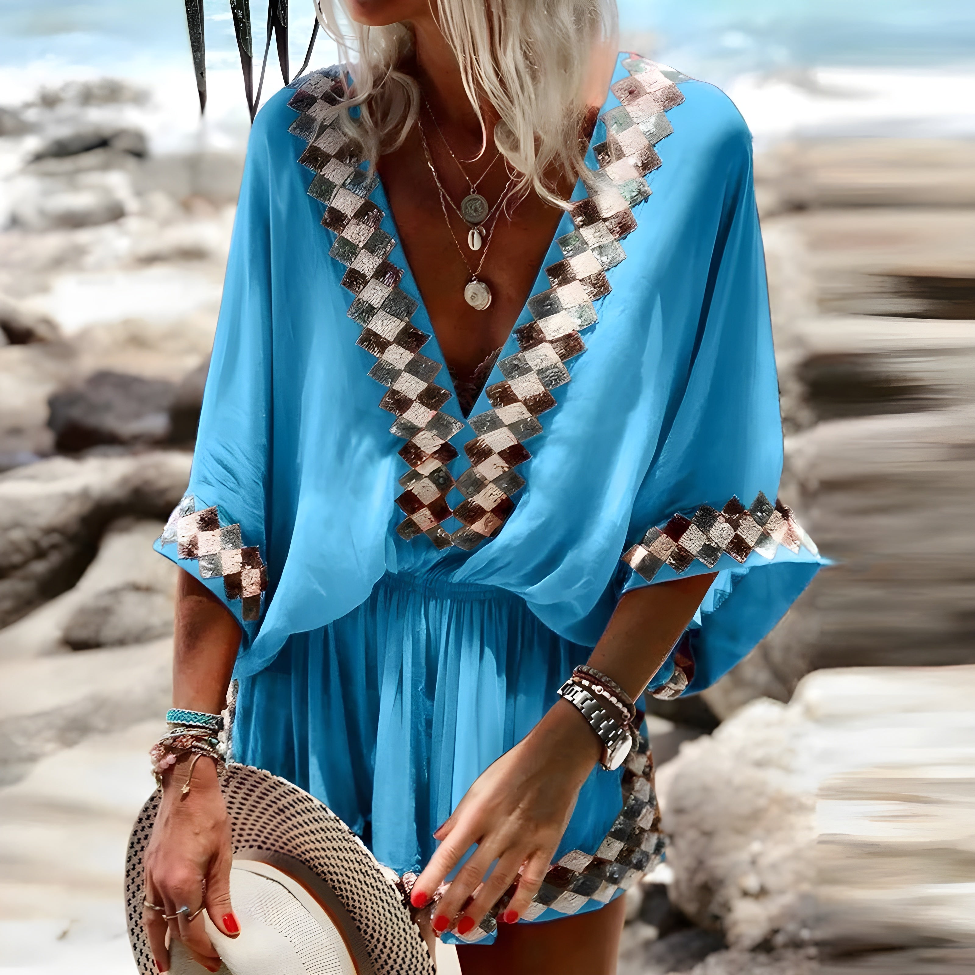 BOHEMIAN BEACH PRINT KIMONO ROMPER