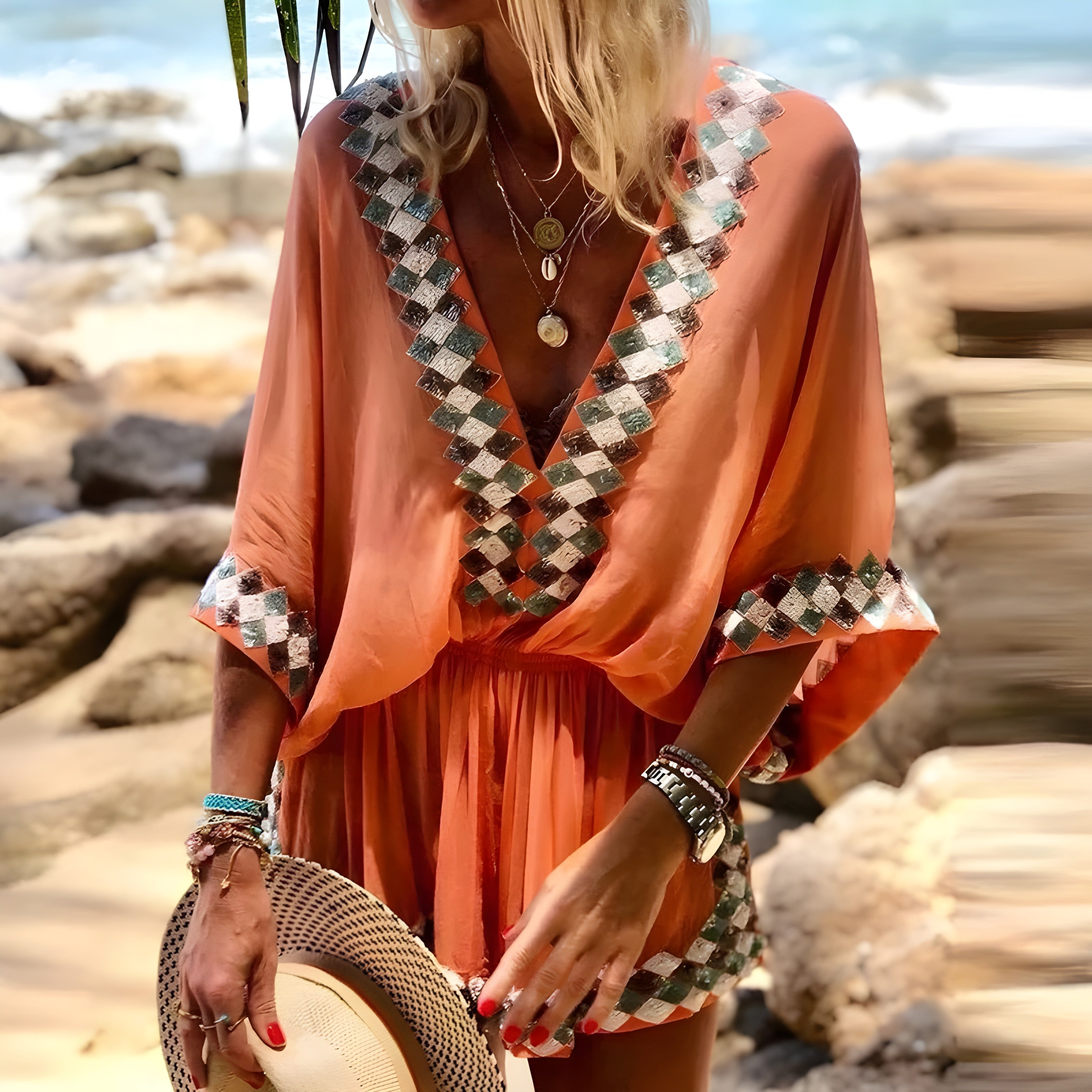 BOHEMIAN BEACH PRINT KIMONO ROMPER