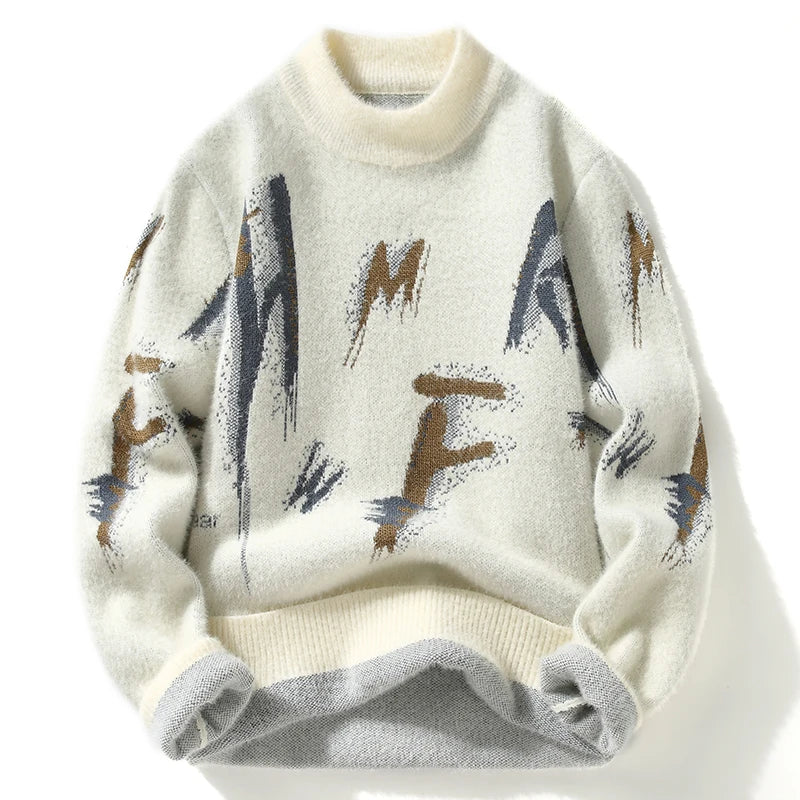ABSTRACT LETTER KNIT SWEATER