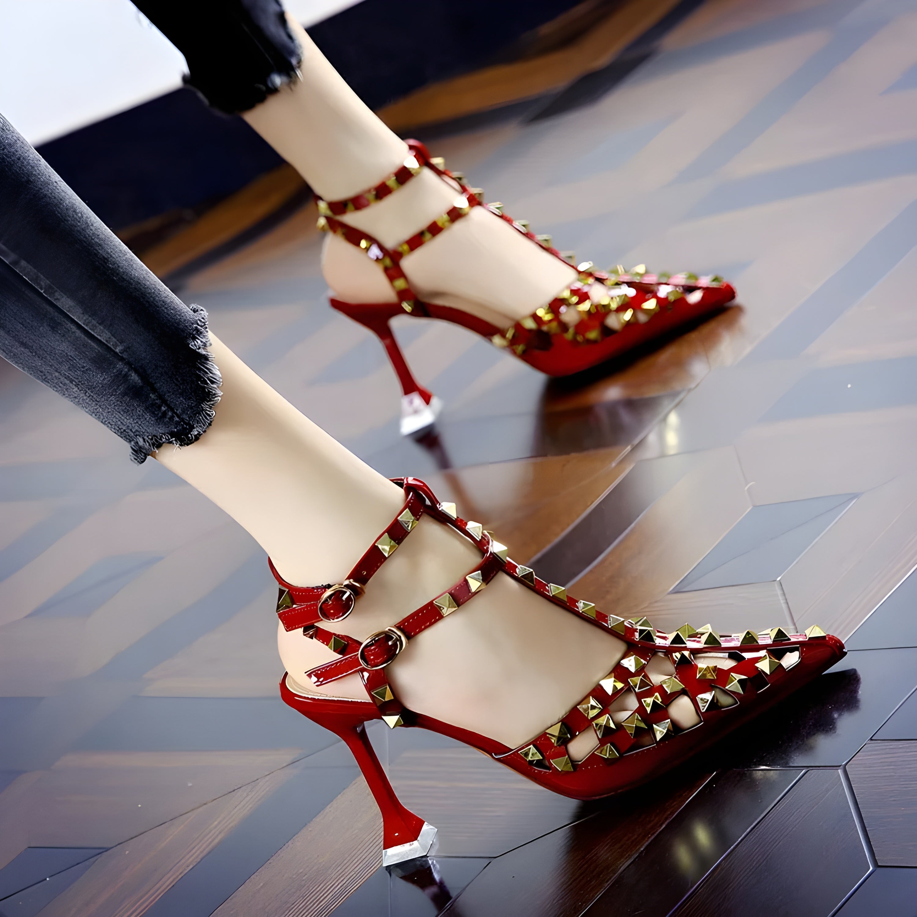 LIORA PATENT LEATHER STILETTO SANDALS